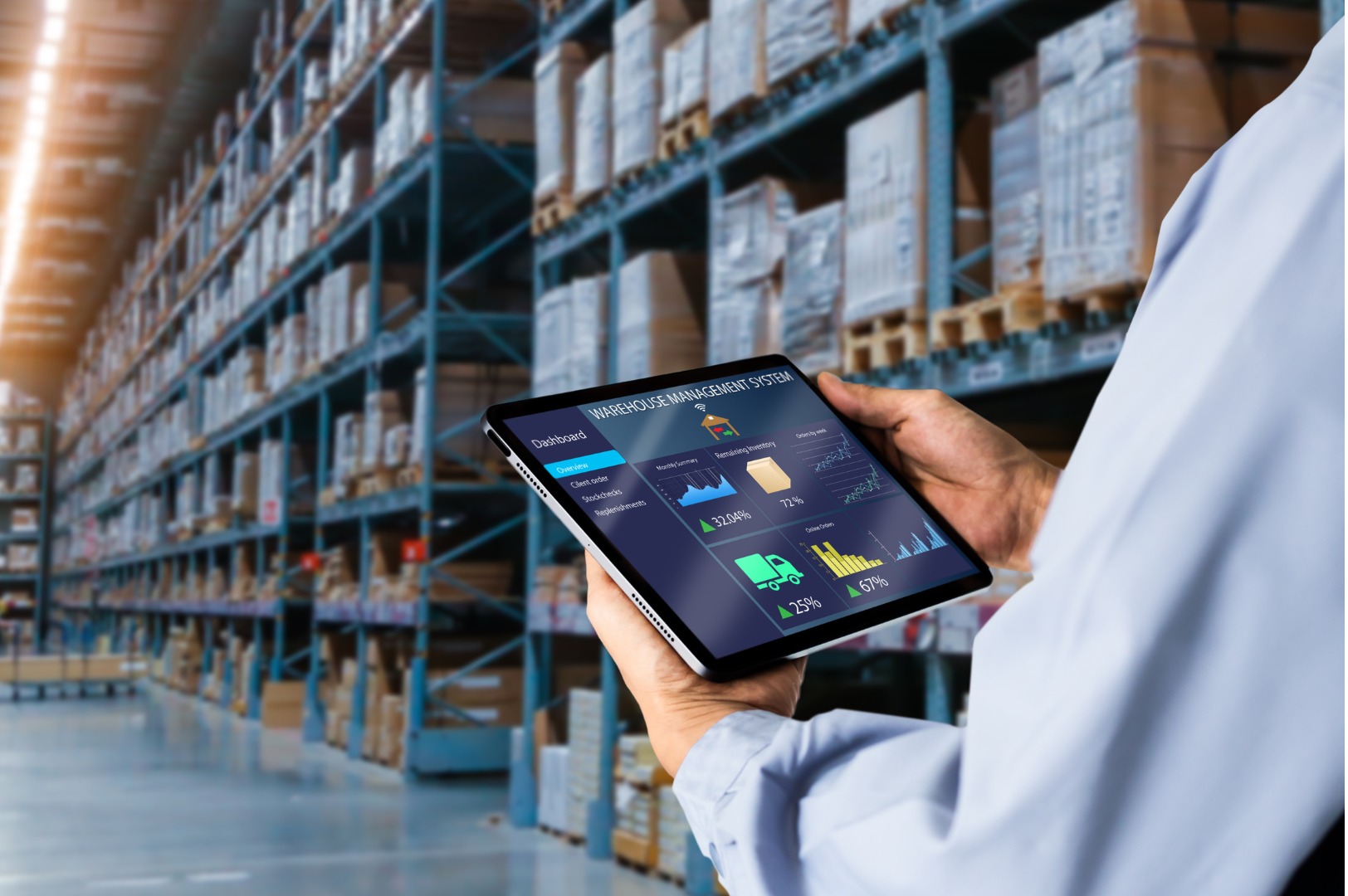 Supply officer checking inventory in a warehouse