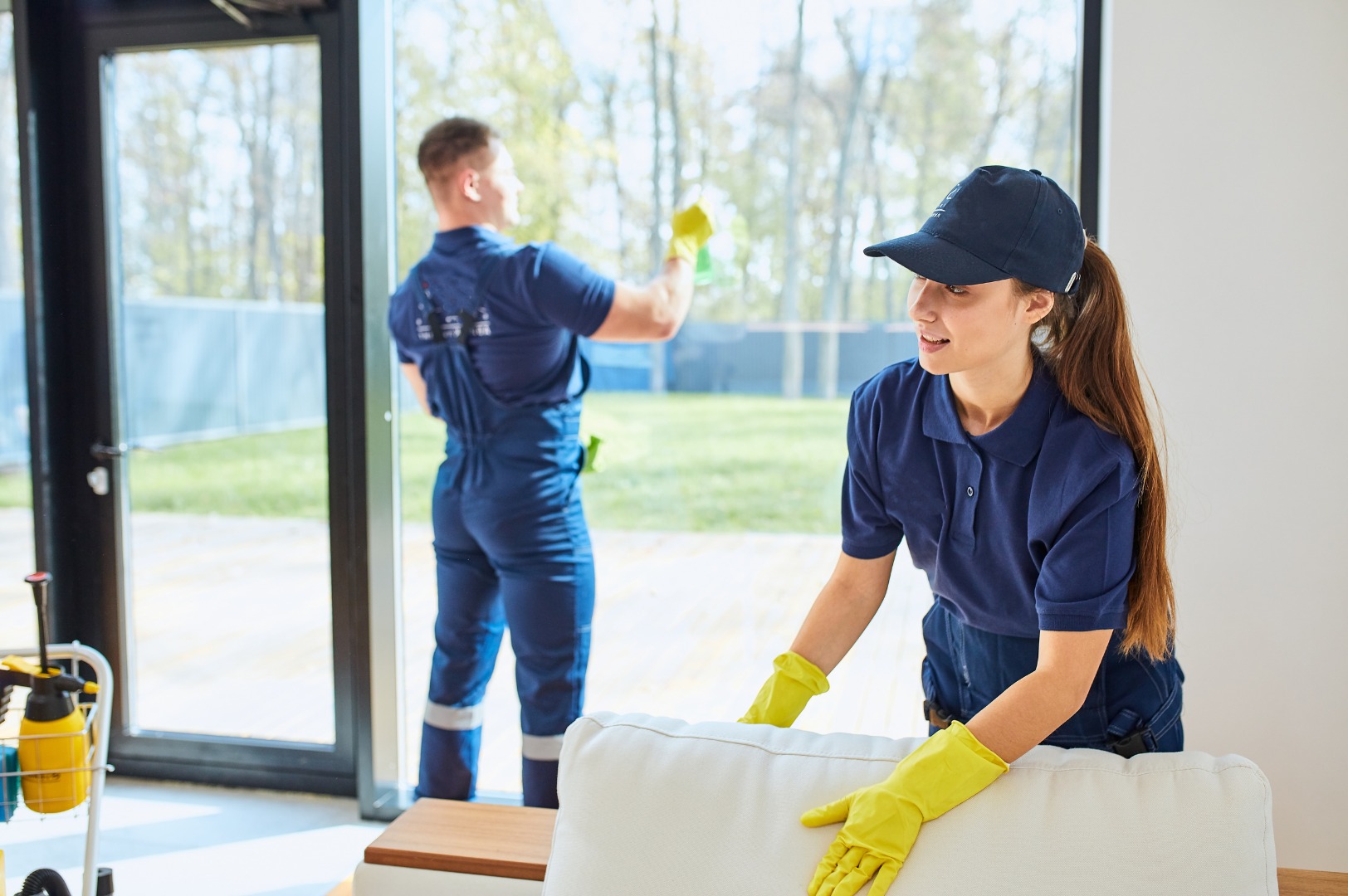 Housekeeping staff cleaning an interior